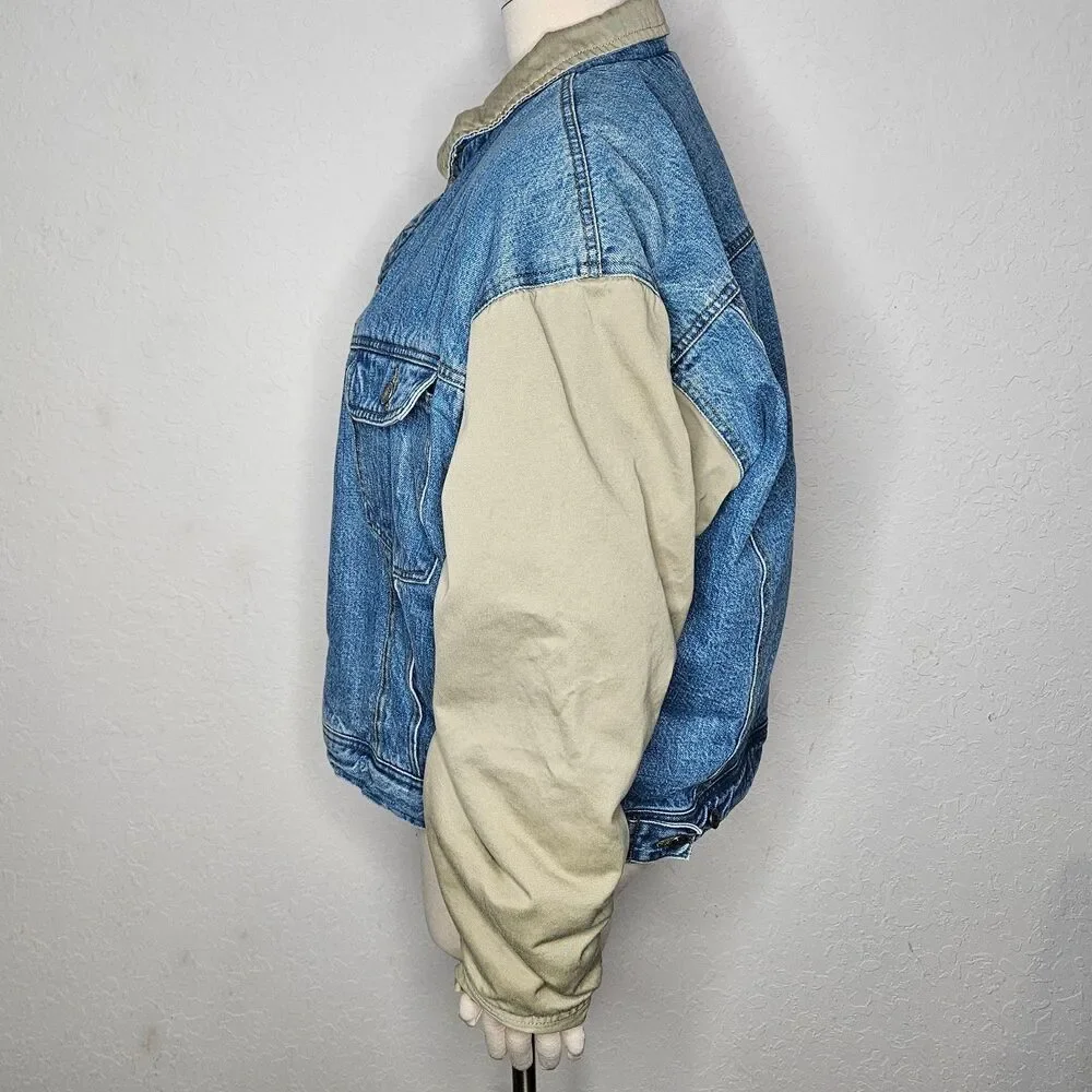Gap Denim Canvas Jacket Jean Khaki Sleeve Quilted Lined Men's‎ XL Vintage 90s